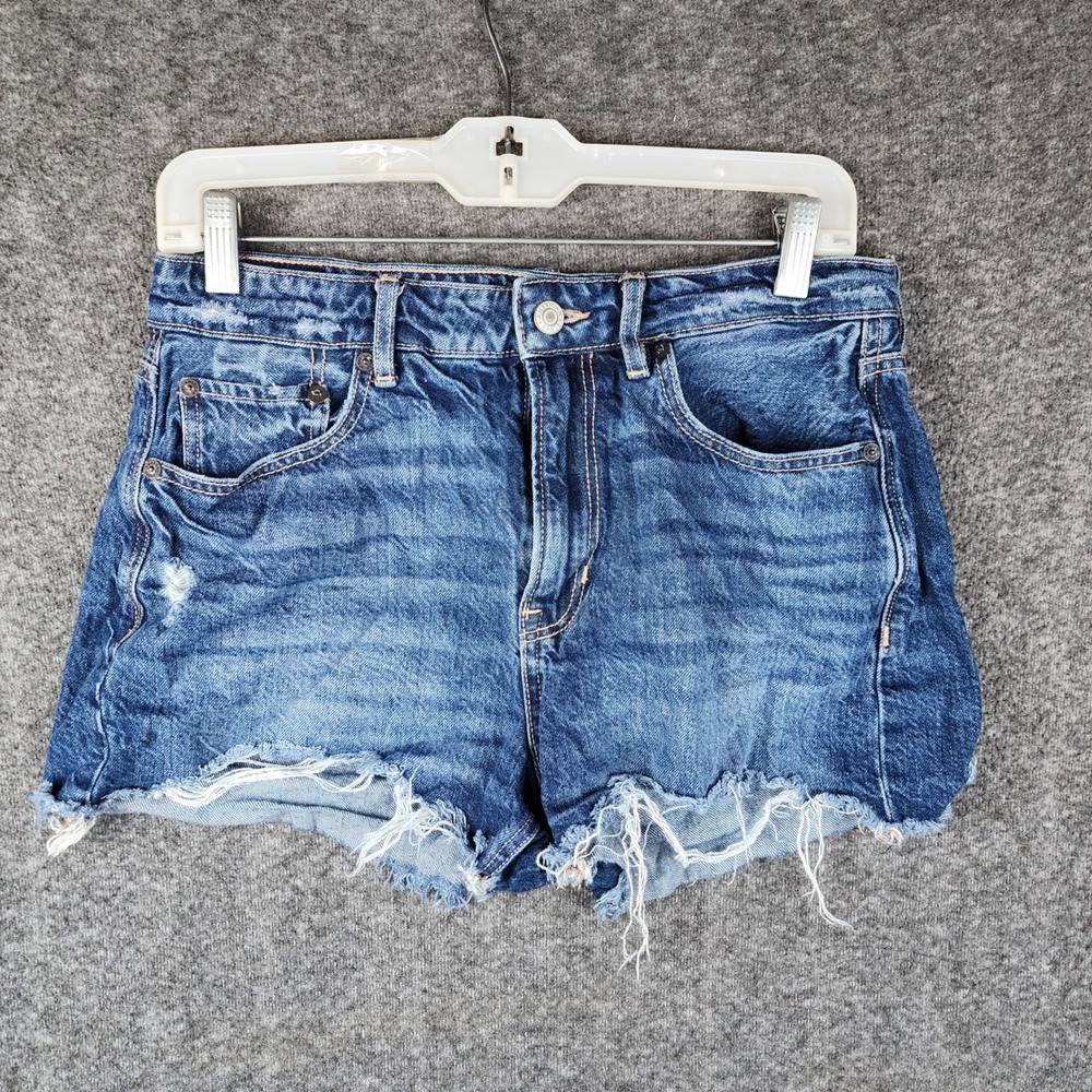 American Eagle Denim Shorts Womens 6 Blue High Rise Distressed Frayed Hem